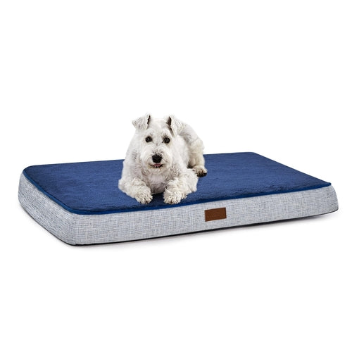 Lit orthopédique Doggo Zen avec chien allongé - coloris gris/bleu